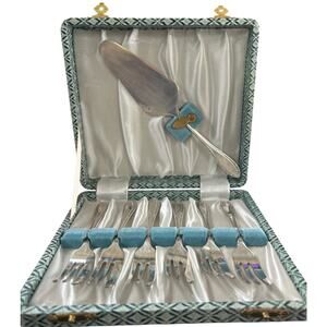 EPNS Angora Silver Plate Cake Fork Set c1950s In Box Made in England NOS